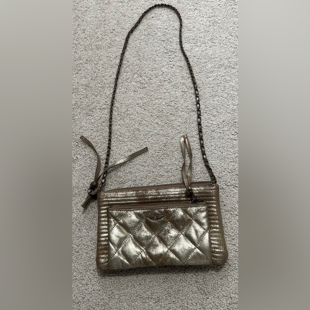 Zadig & Voltaire Quilted Metallic Gold Crossbody Bag